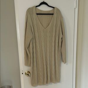 SHEIN Tan V-Neck Oversized Sweater